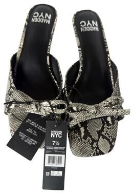 Madden NYC Faux Snakeskin Kitten Heel Bow Mule Sandals NWT Women’s Sz 7.5